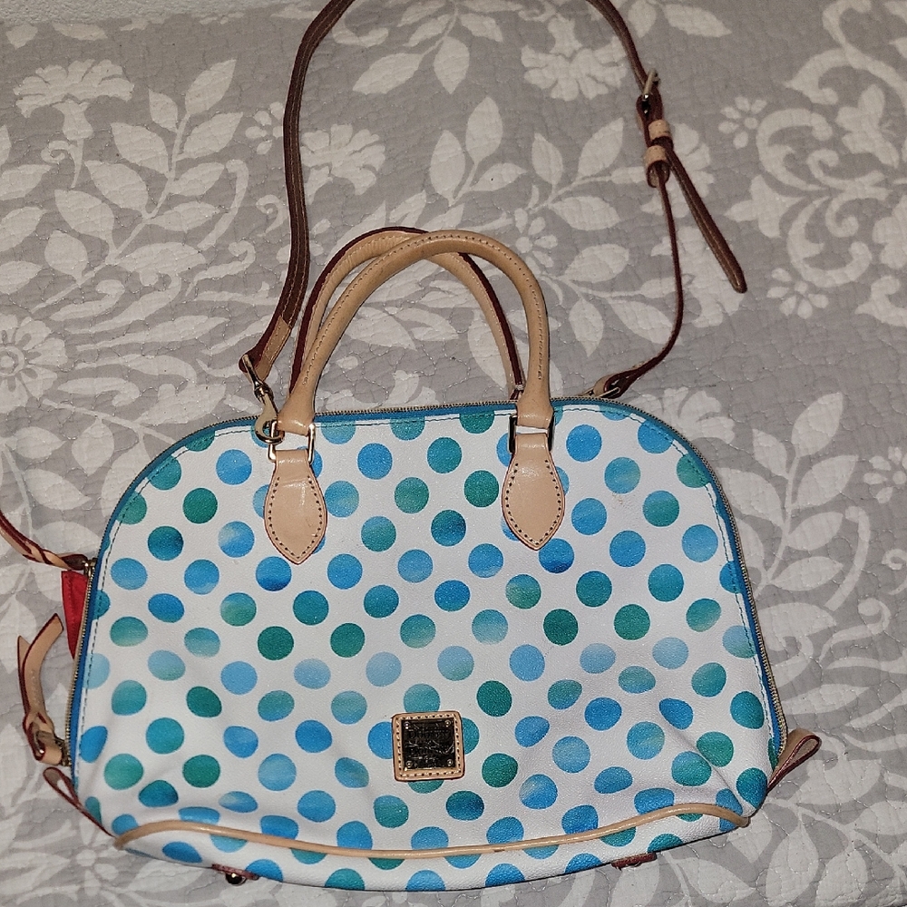 Dooney & Bourke Blue and Green Polka Dot Satchel